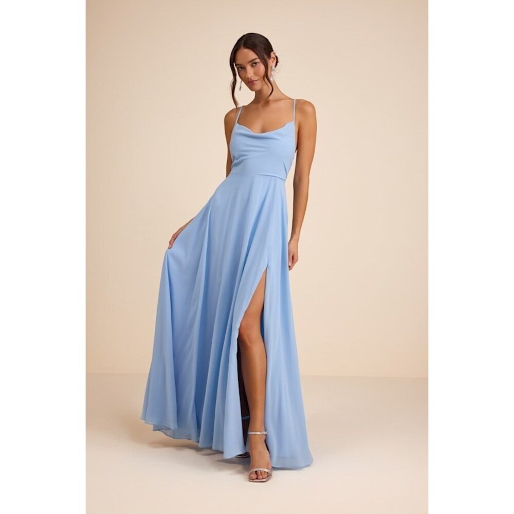 Lulus Romantically Speaking Powder Blue Cowl Lace-up Maxi Dress - Size S